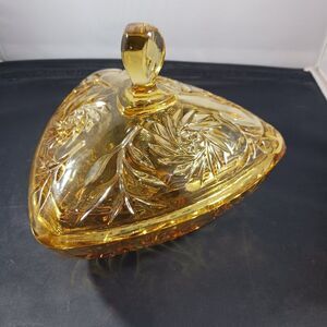 Vintage Hazel-Atlas Amber Glass Triangle Candy Dish w/ Lid